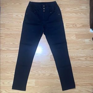 Stretchy high rise, 3 button, skinny, navy blue